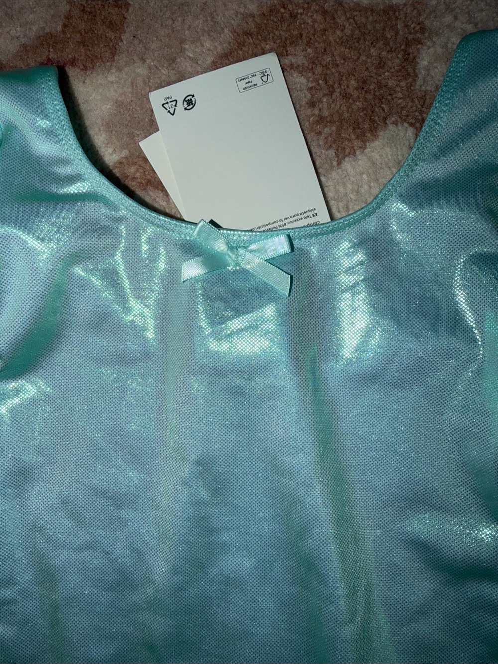 NEW H&M Shimmery Aqua One-Piece Leotard with Bow - Picture 2 of 5
